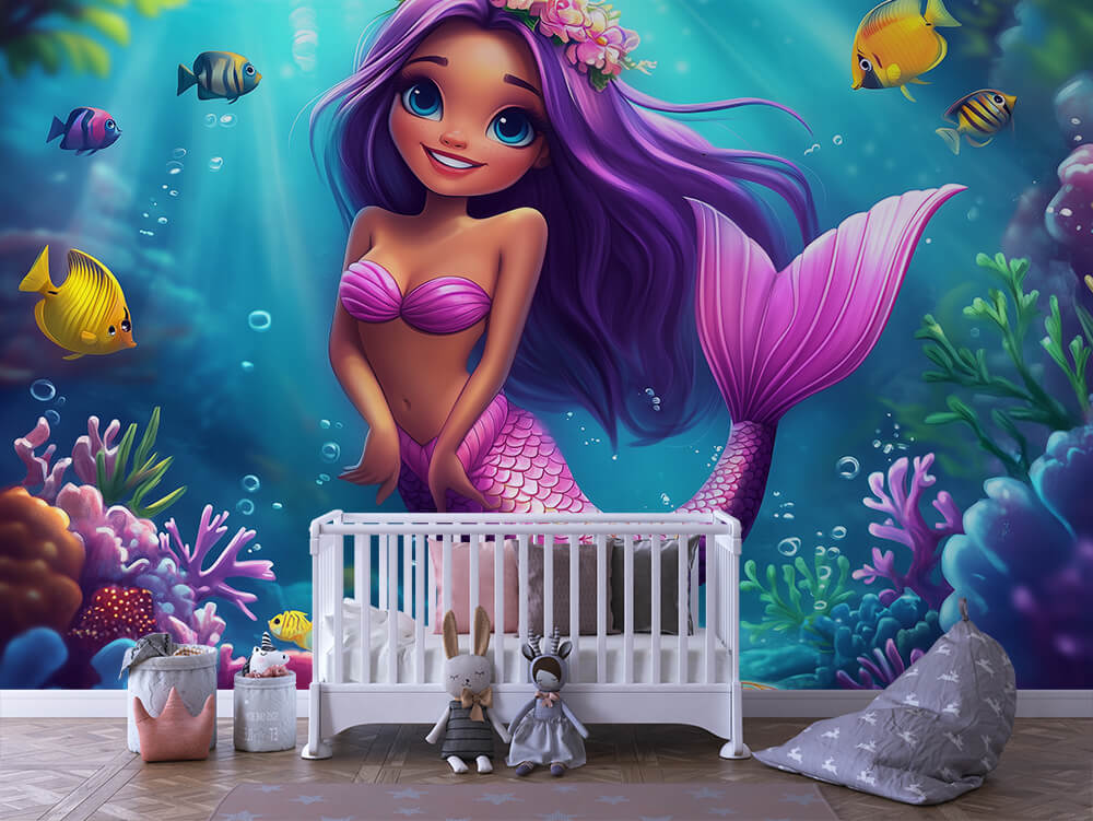 INFANTILE 0068 – Flower Crown Mermaid Reef Wall Mural