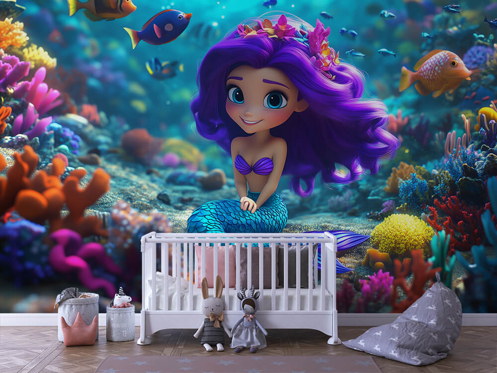 INFANTILE 0069 – Violet Mermaid Coral Garden Wall Mural