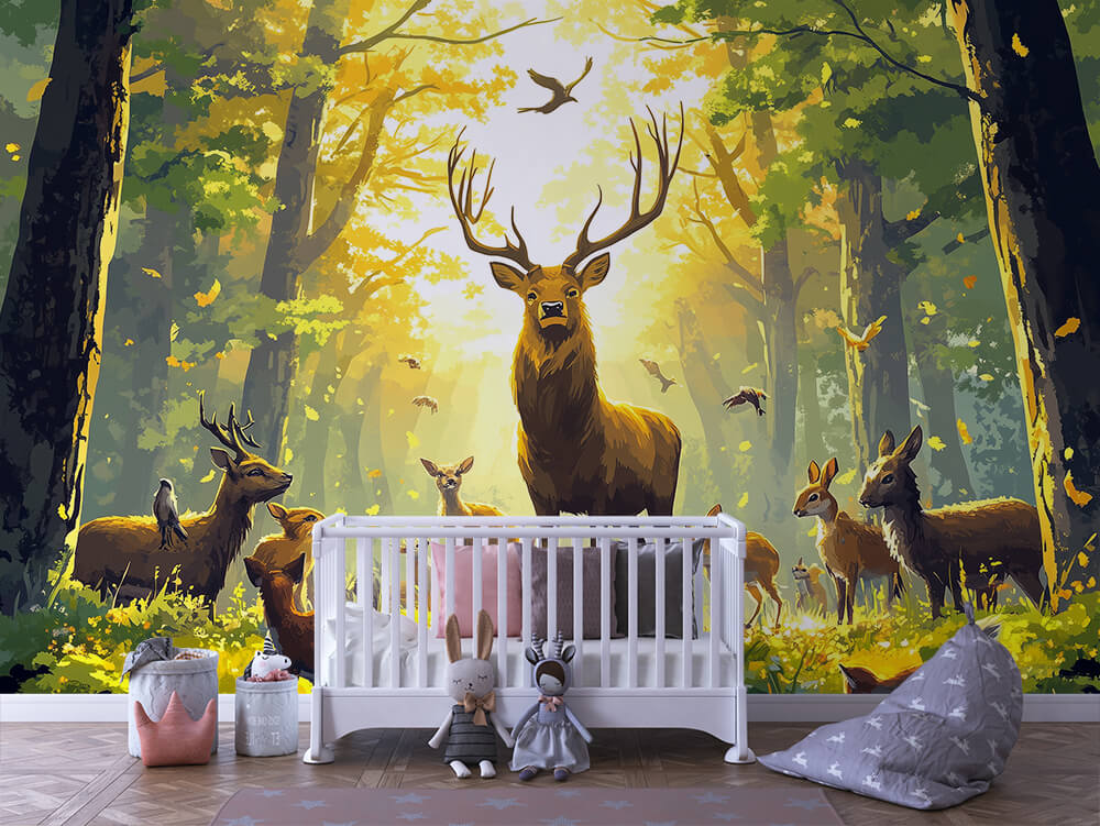 INFANTILE 0071 – Golden Forest Stag Wall Mural