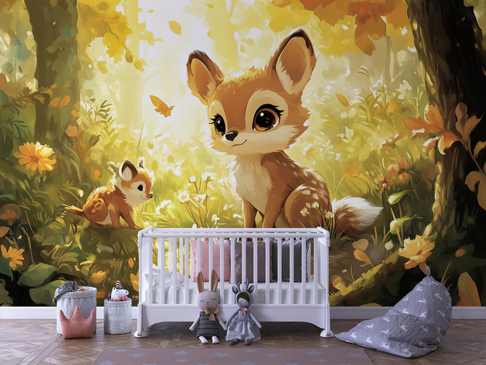 INFANTILE 0072 – Sunlit Fox Cub Meadow Wall Mural