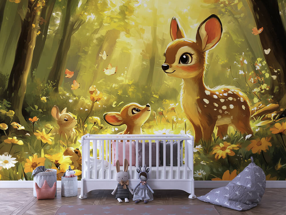 INFANTILE 0073 – Golden-Eyed Fawn Duo Wall Mural