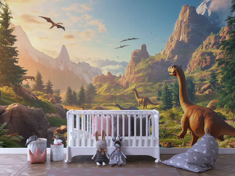 INFANTILE 0080 – Dino Valley Sunset Wall Mural