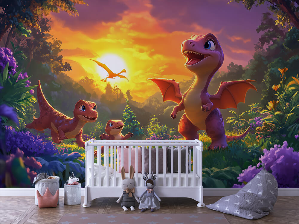 INFANTILE 0081 – Sunset Dragon Hatchlings Wall Mural