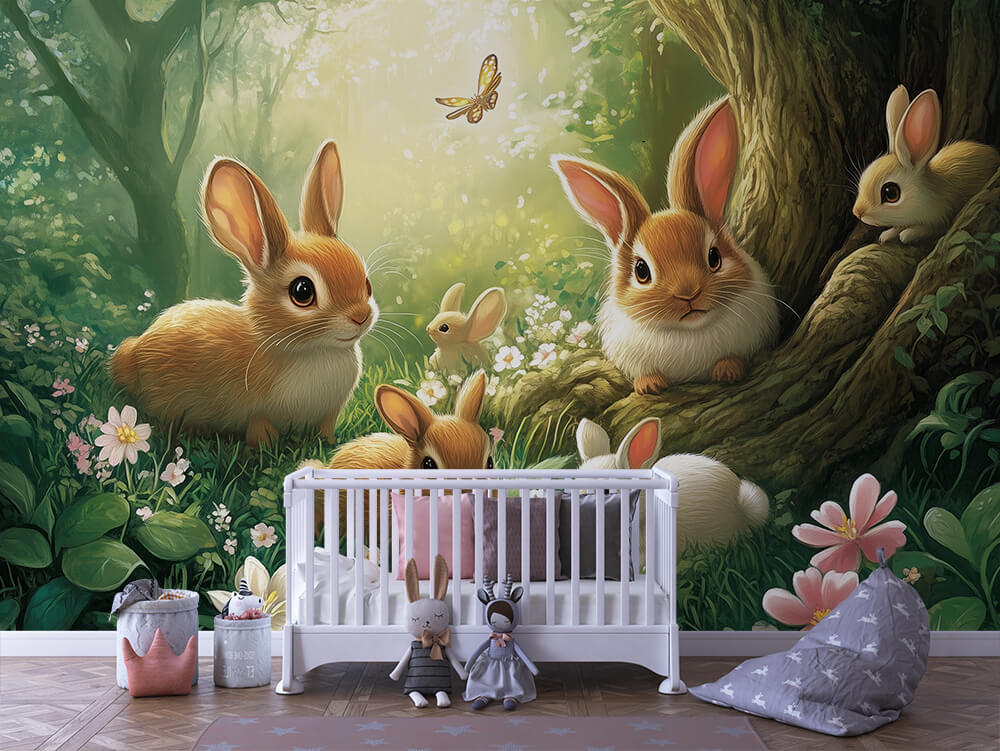 INFANTILE 0083 – Bunny Burrow Forest Wall Mural
