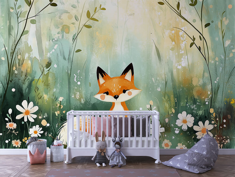 INFANTILE 0085 – Watercolor Forest Fox Wall Mural