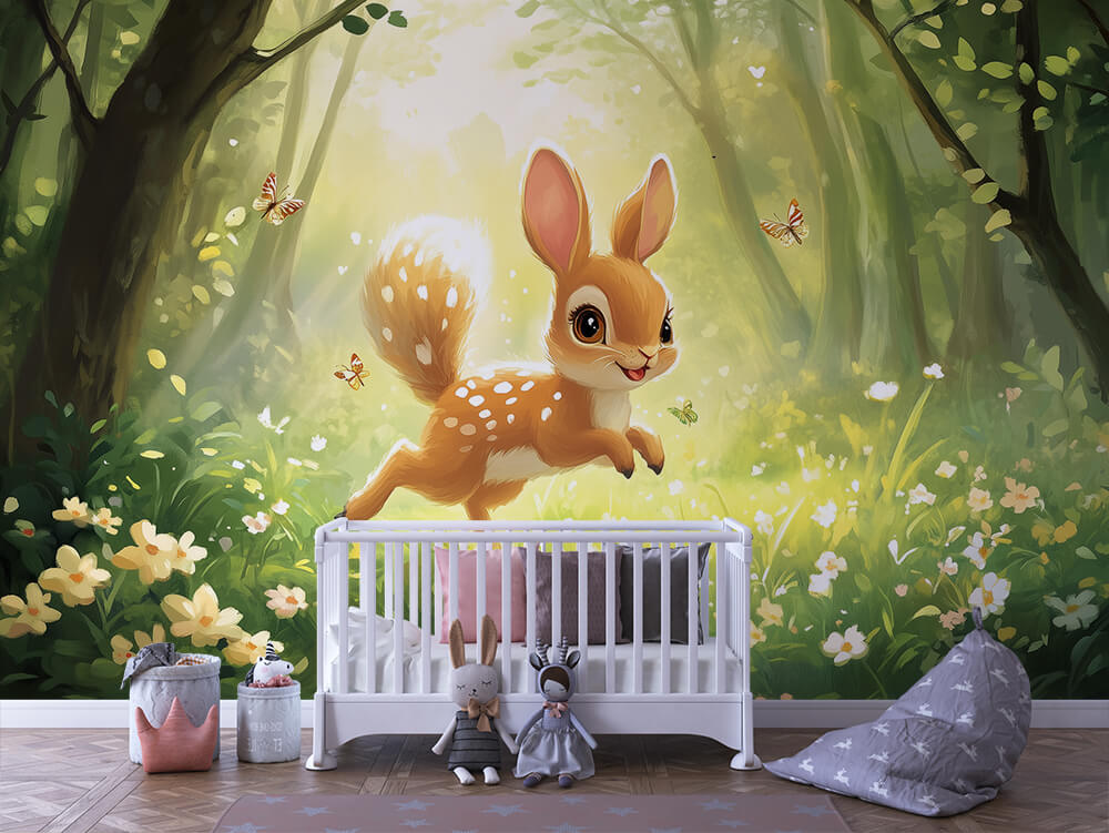 INFANTILE 0088 – Leaping Forest Bunny Wall Mural