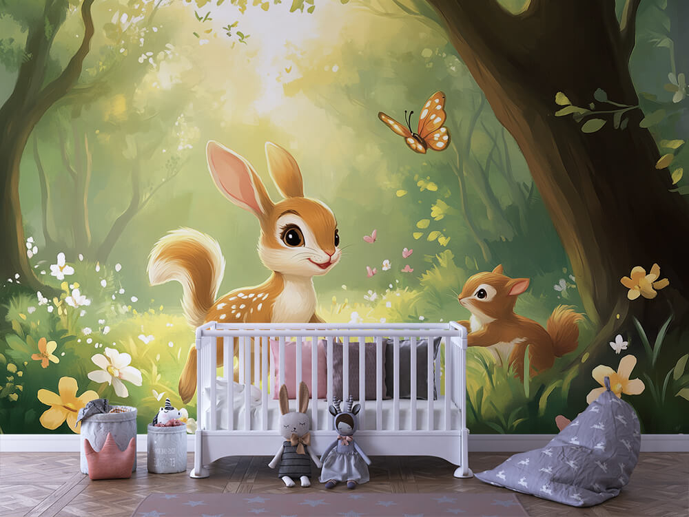 INFANTILE 0089 – Bunny & Squirrel Grove Wall Mural