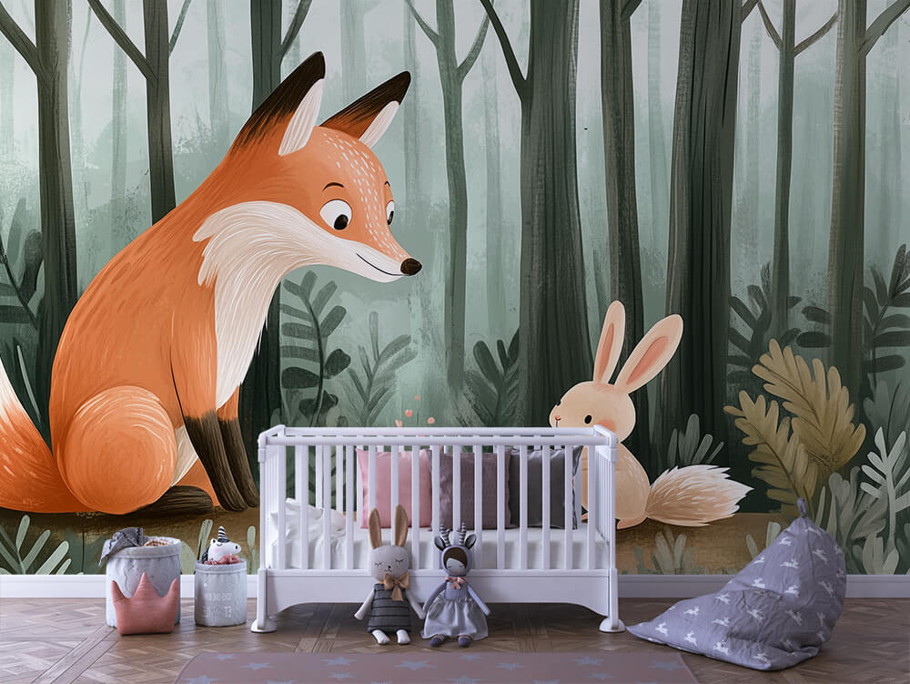 INFANTILE 0090 – Fox & Bunny Twilight Wall Mural