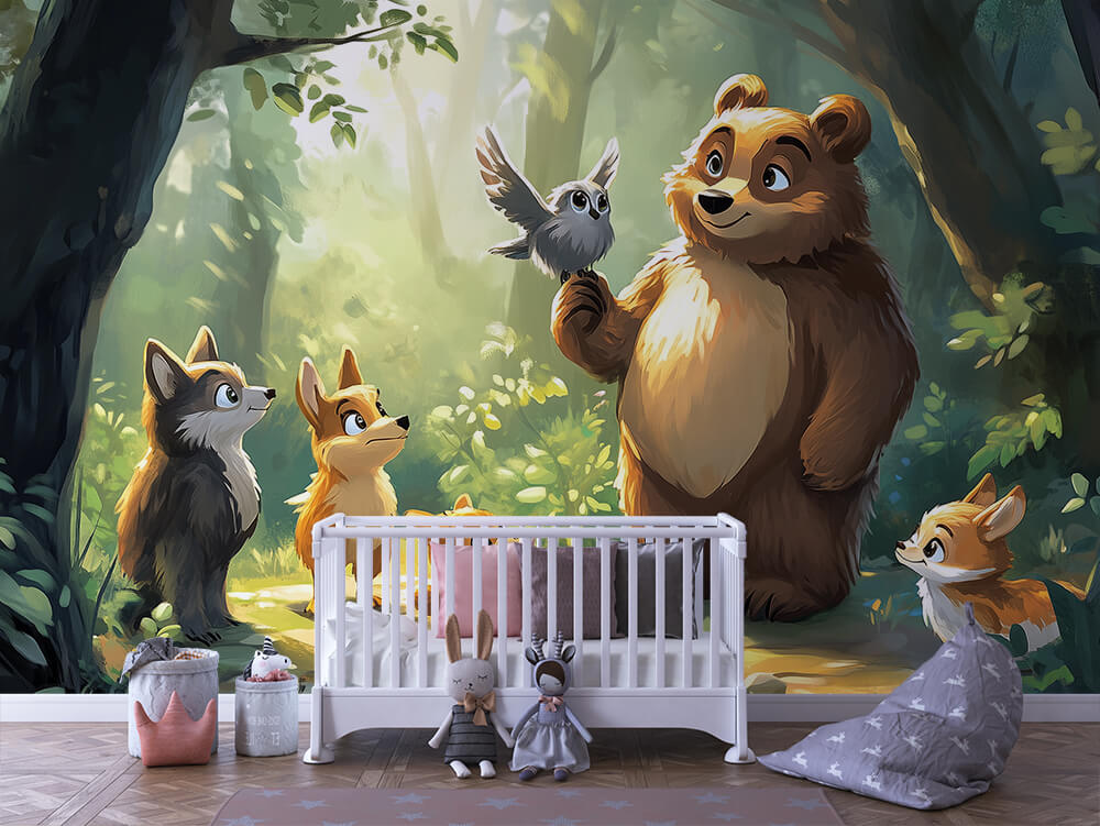 INFANTILE 0091 – Woodland Bear & Fox Friends Wall Mural