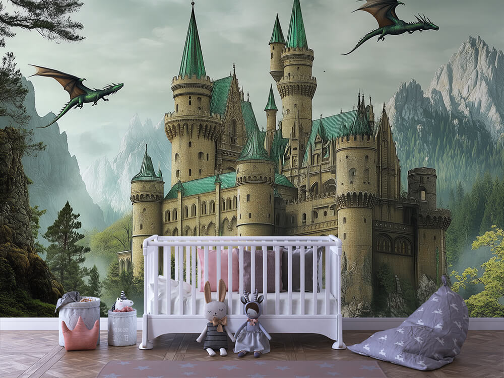 INFANTILE 0093 – Emerald Dragon Castle Wall Mural