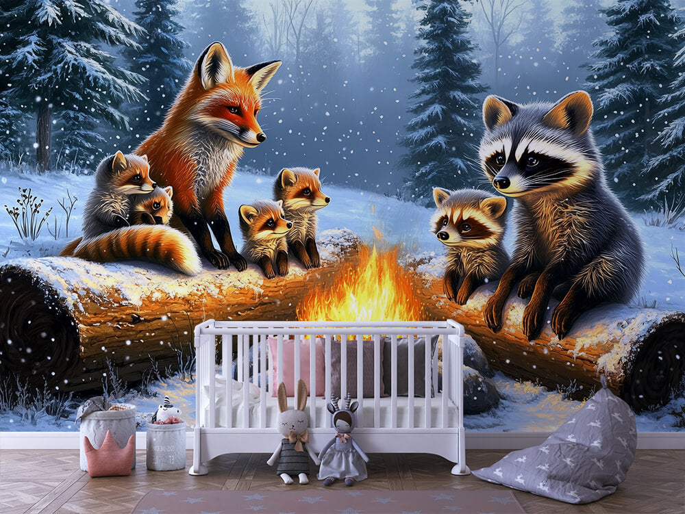 INFANTILE 0097 – Winter Firelight Friends Wall Mural