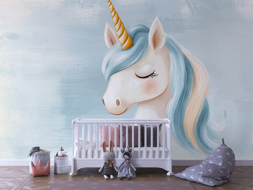 INFANTILE 0098 – Sleepy Blue Unicorn Wall Mural