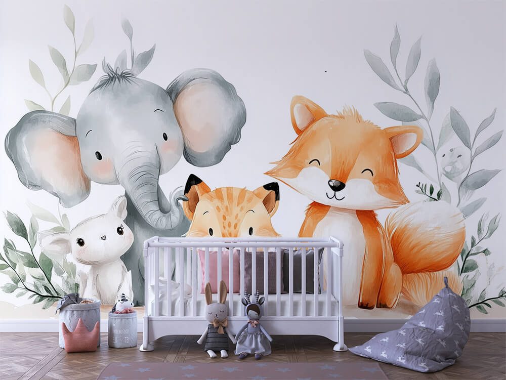 INFANTILE 0100 – Watercolor Animal Trio Wall Mural