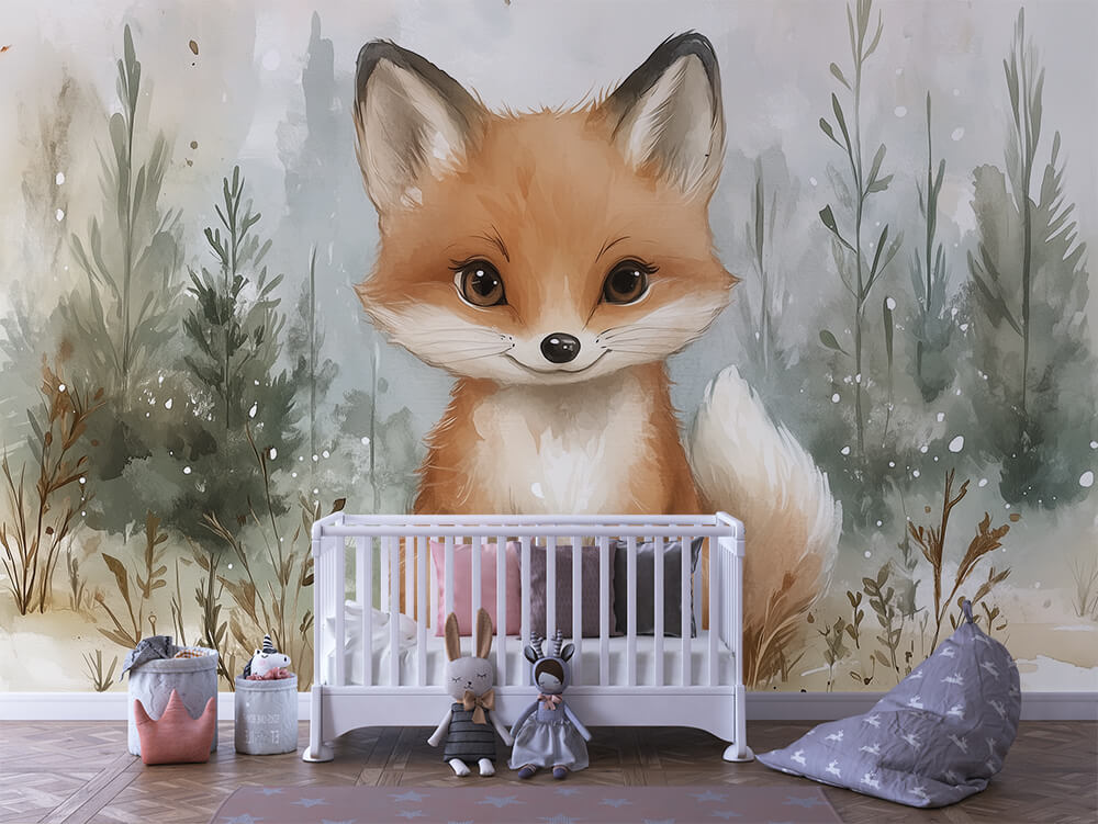 INFANTILE 0102 – Winter Forest Fox Close-Up Wall Mural