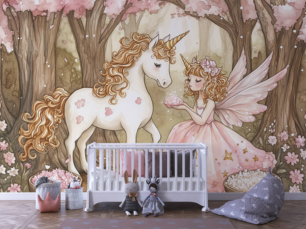 INFANTILE 0107 – Fairy & Unicorn Blossom Grove Wall Mural