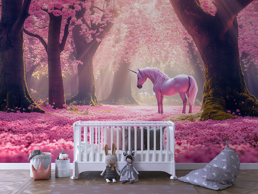 INFANTILE 0109 – Cherry Blossom Unicorn Path Wall Mural