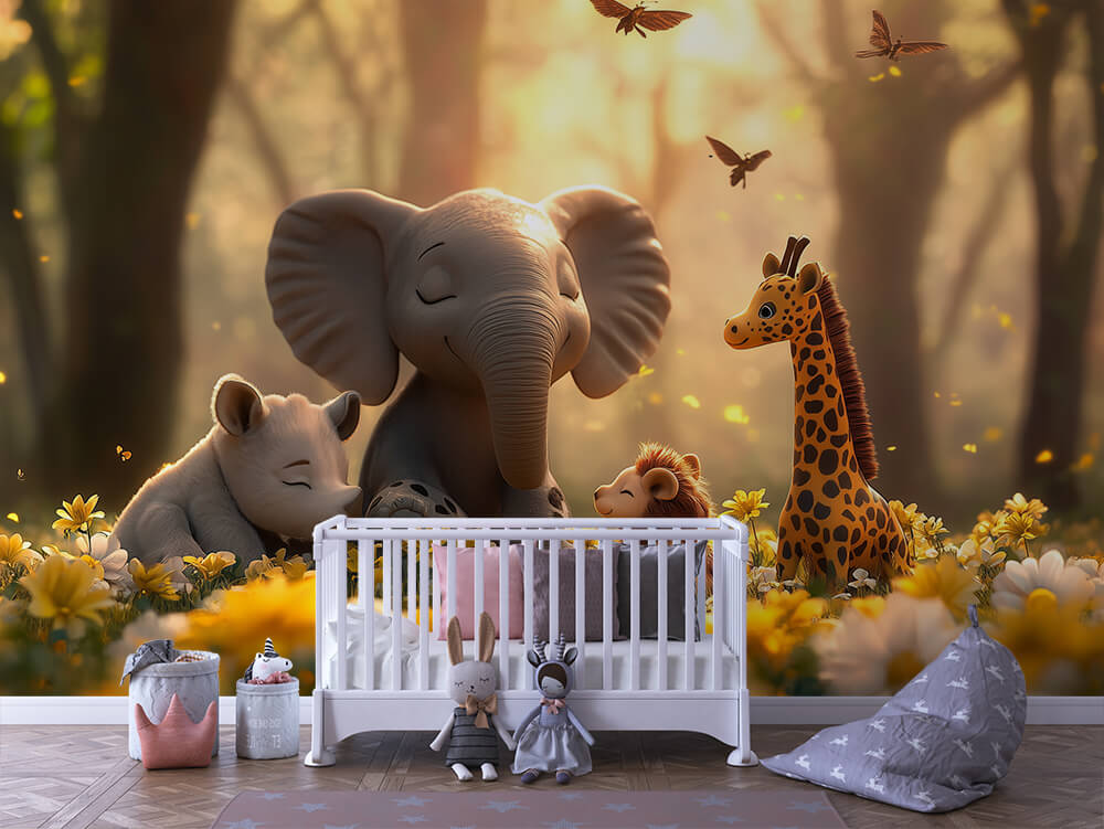 INFANTILE 0112 – Golden Meadow Baby Animals Wall Mural