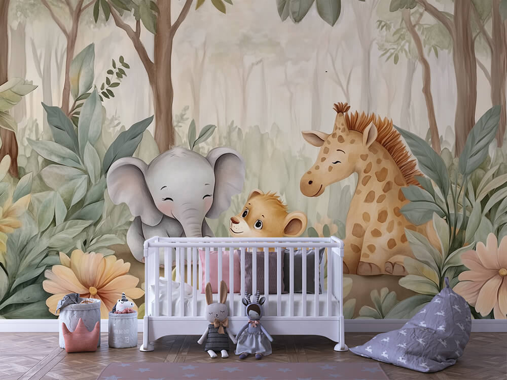 INFANTILE 0113 – Watercolor Forest Friends Wall Mural