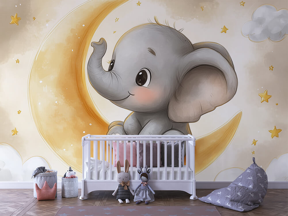 INFANTILE 0114 – Elephant on the Crescent Moon Wall Mural