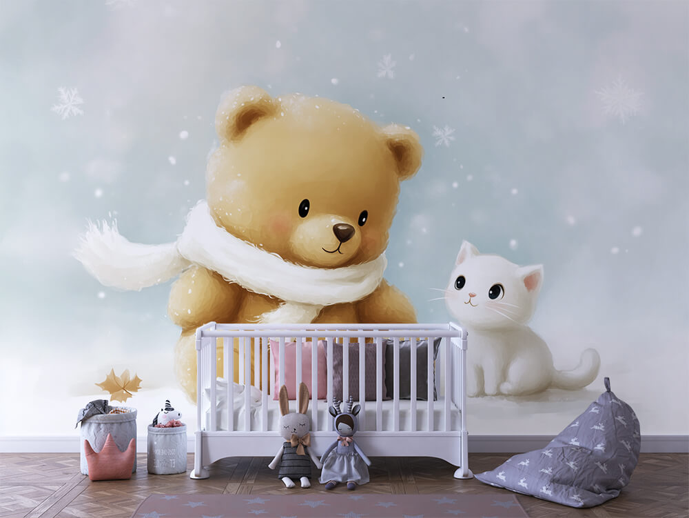INFANTILE 0116 – Winter Bear and Kitten Wall Mural