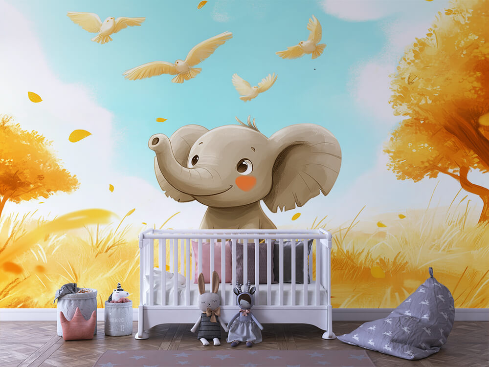 INFANTILE 0117 – Golden Field Elephant Wall Mural