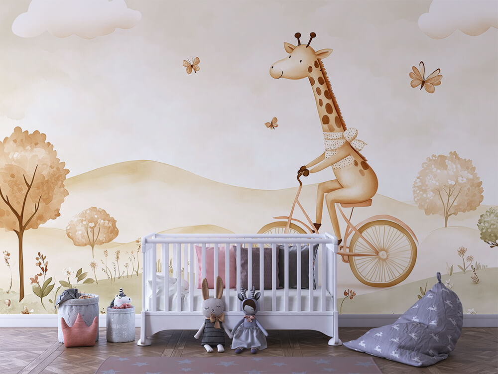 INFANTILE 0123 – Giraffe on a Bicycle Wall Mural