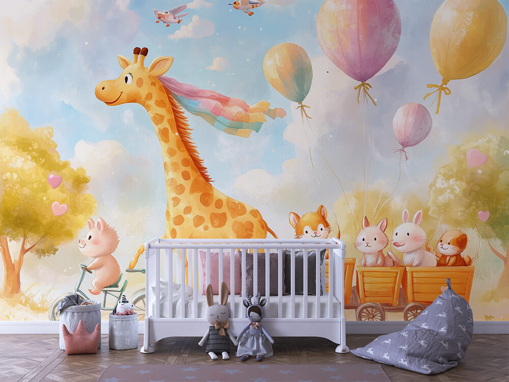 INFANTILE 0126 – Giraffe's Wagon Parade Wall Mural