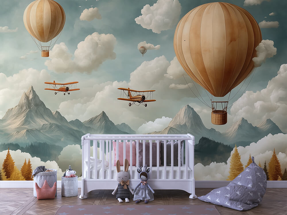 INFANTILE 0132 – Vintage Biplane Mountain Wall Mural
