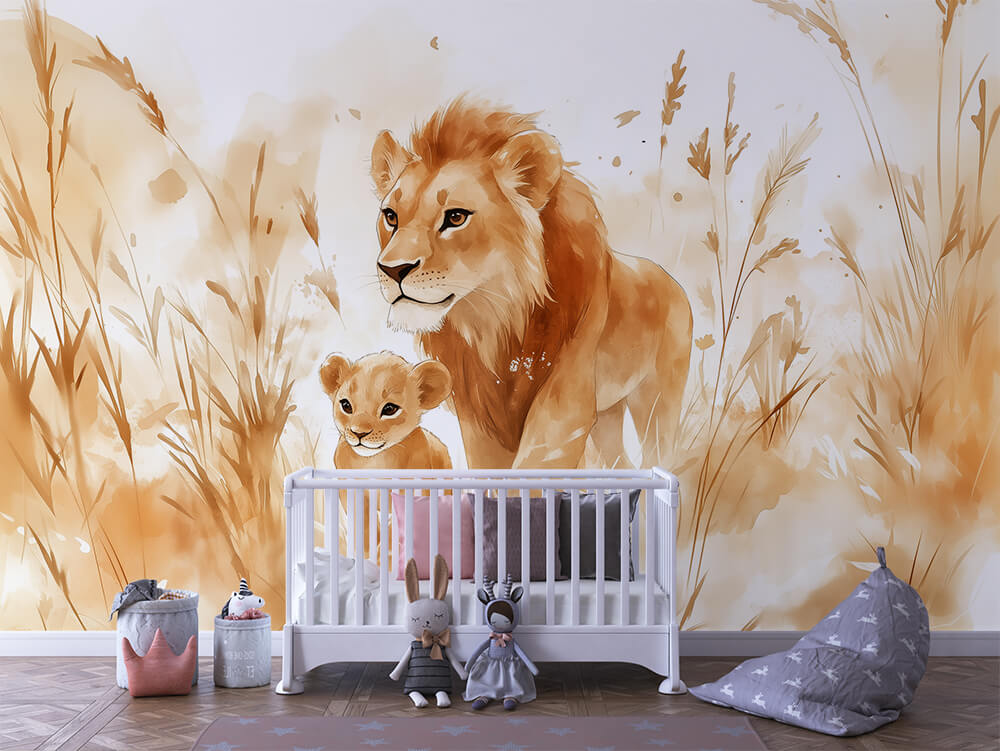 INFANTILE 0135 – Watercolor Lion and Cub Wall Mural