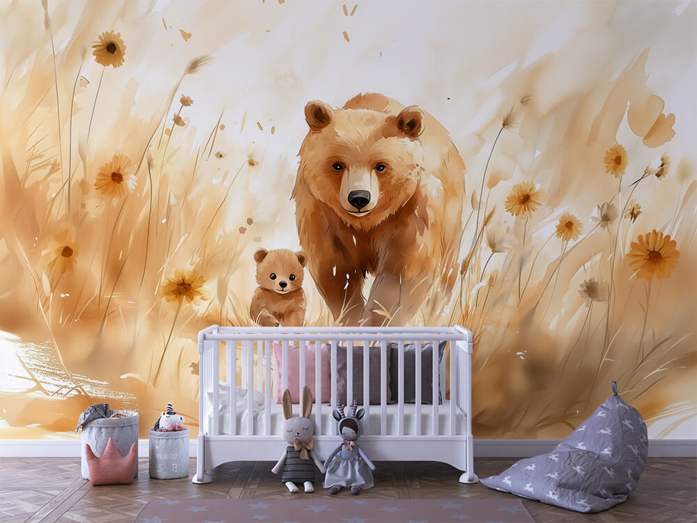 INFANTILE 0136 – Watercolor Bear and Cub Wall Mural