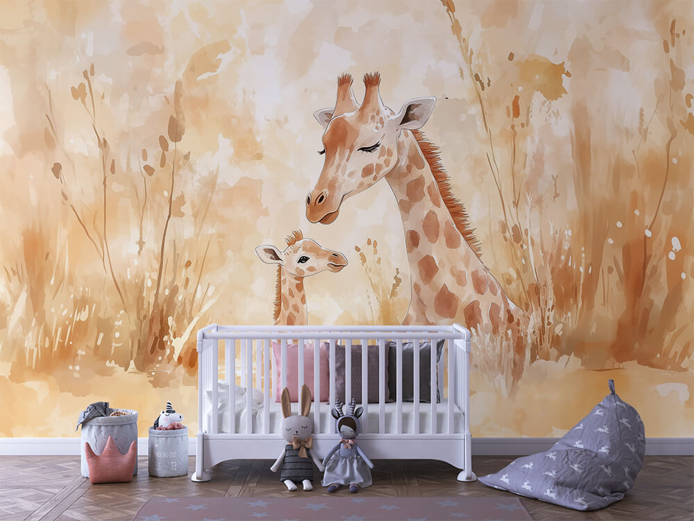 INFANTILE 0139 – Watercolor Giraffe and Calf Wall Mural