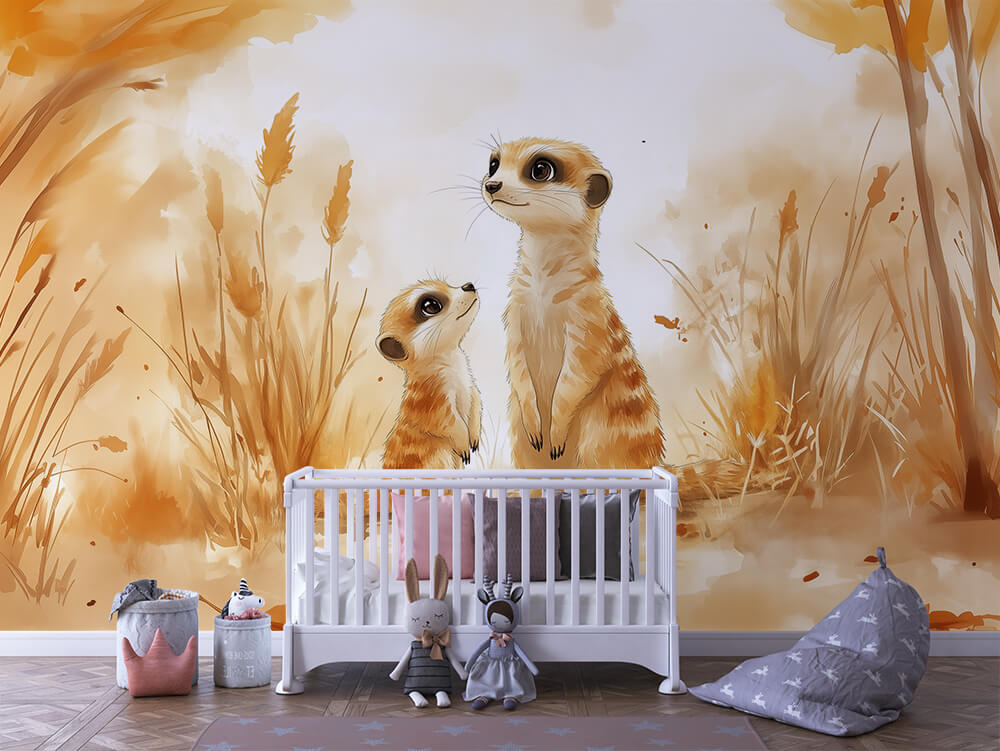 INFANTILE 0141 – Watercolor Meerkat Pair Wall Mural