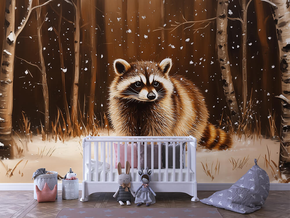 INFANTILE 0144 – Snowy Forest Raccoon Wall Mural