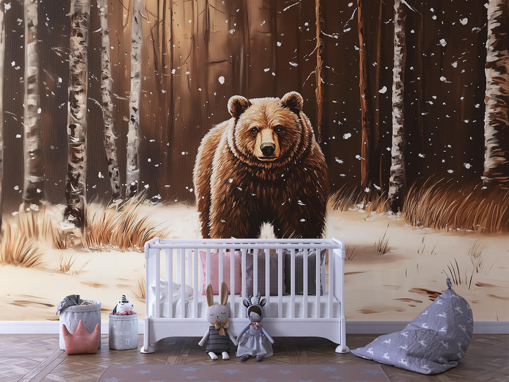 INFANTILE 0145 – Snowy Forest Bear Portrait Wall Mural