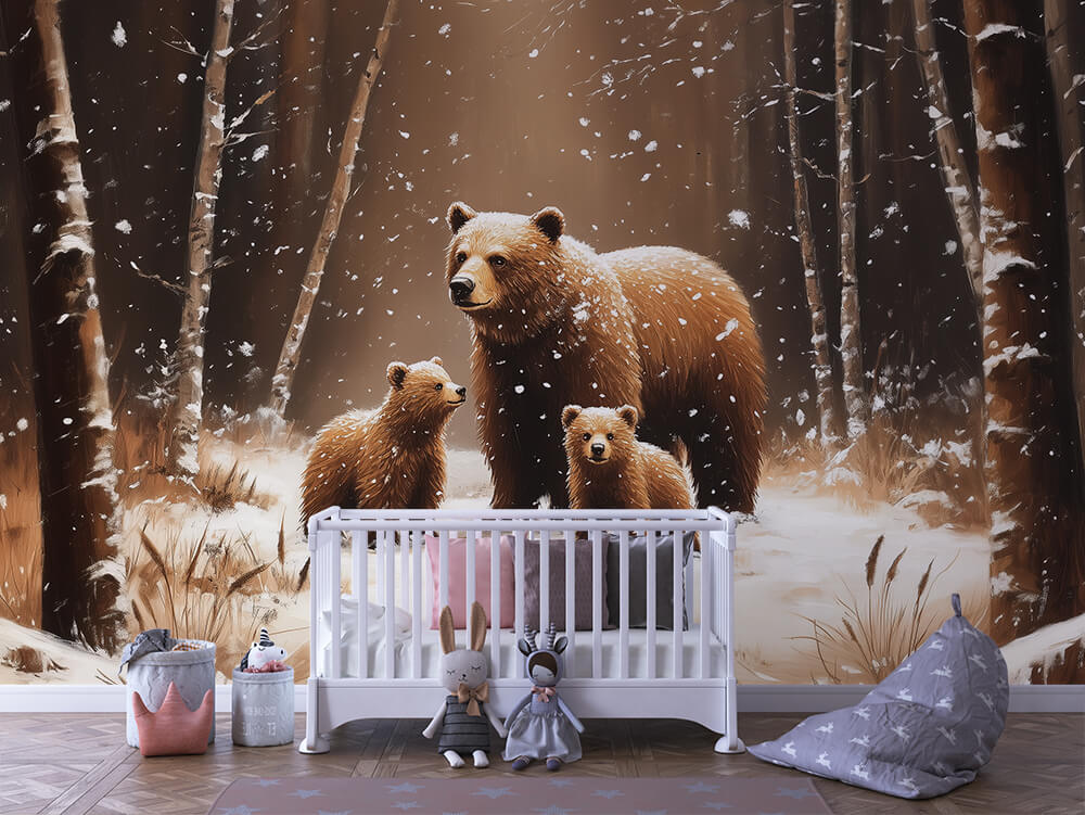 INFANTILE 0146 – Snowy Forest Bear Family Wall Mural