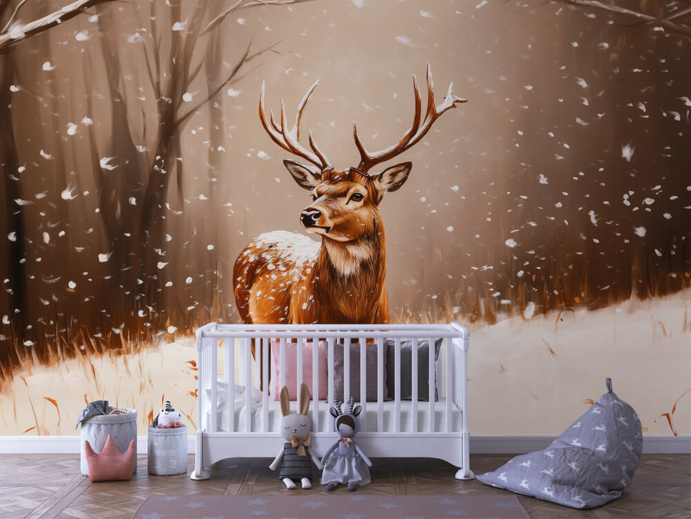 INFANTILE 0147 – Snowy Forest Stag Portrait Wall Mural