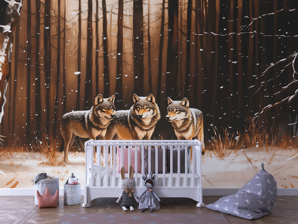 INFANTILE 0149 – Snowy Forest Wolf Pack Wall Mural
