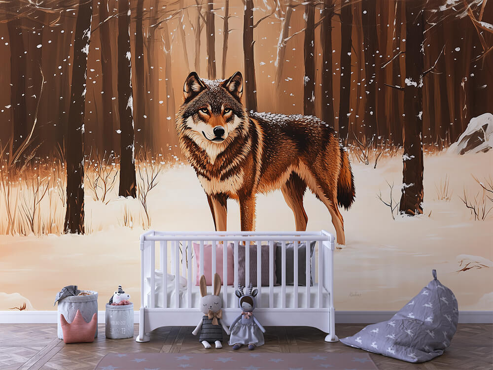 INFANTILE 0150 – Snowy Forest Wolf Portrait Wall Mural