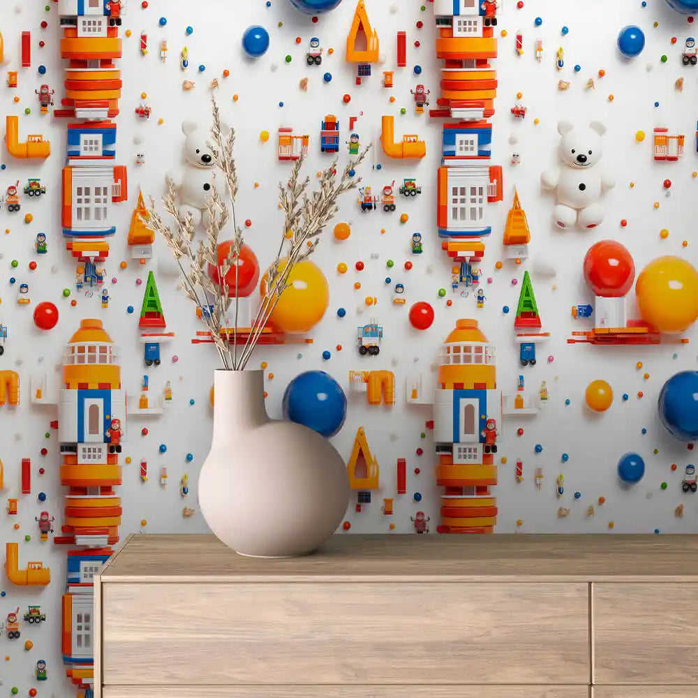 Building Block Towers and Balloons Peel & Stick Wallpaper – Toy Box 0004
