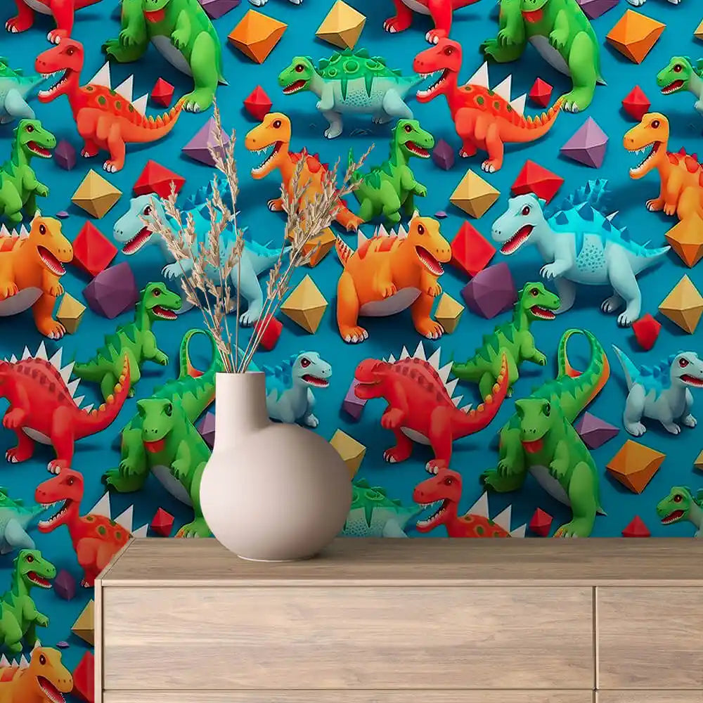 Dinosaur Toys and Gems on Blue Peel & Stick Wallpaper – Toy Box 0014