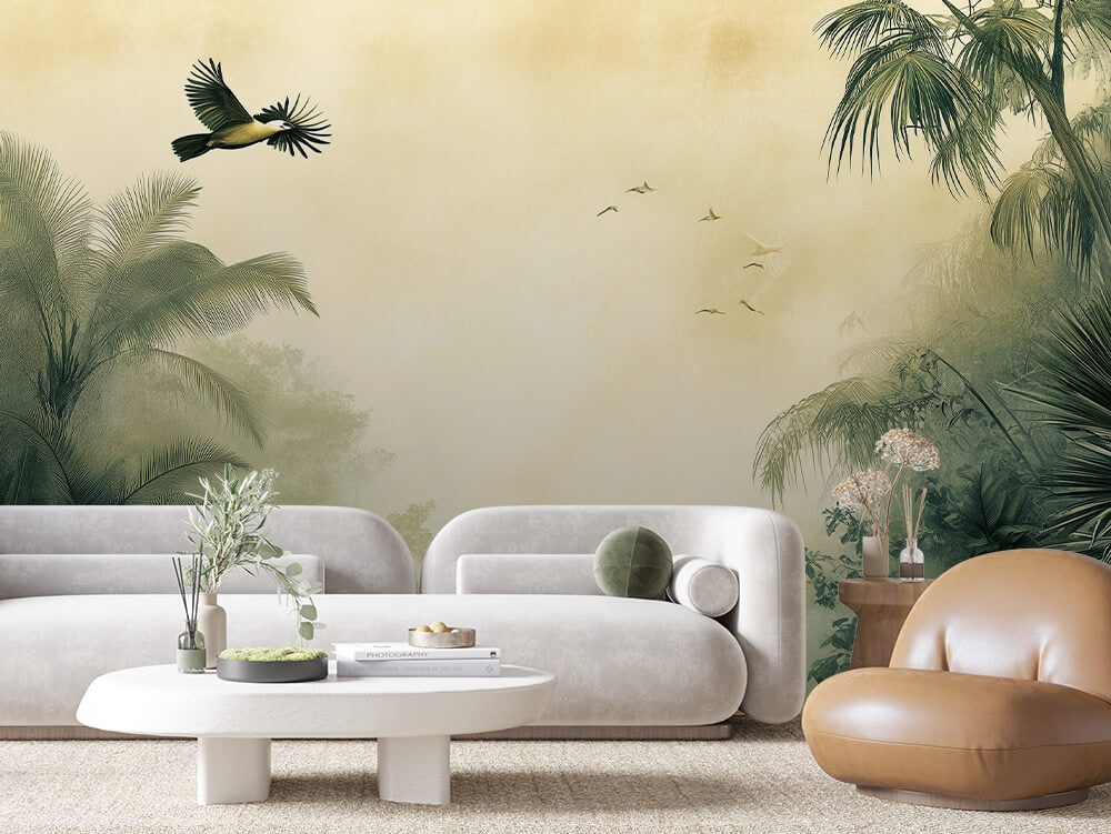 LANDSCAPE 0003 – Misty Palm Bird Wall Mural
