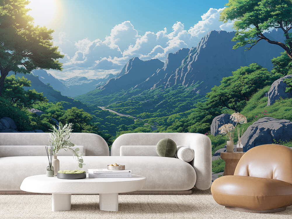 LANDSCAPE 0015 – Sunlit Mountain Range Wall Mural