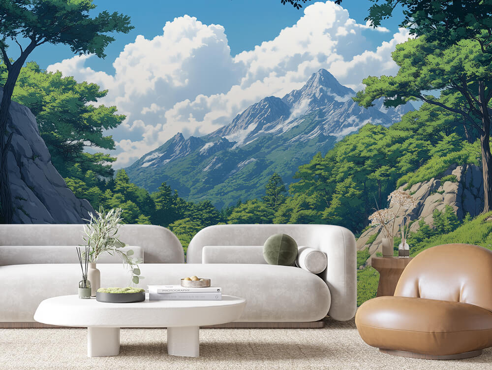 LANDSCAPE 0016 – Snow-Capped Peak Forest Wall Mural