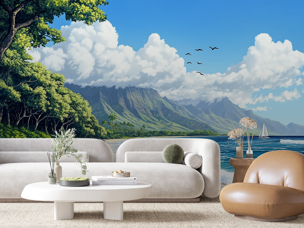 LANDSCAPE 0018 – Tropical Bay Sailboat Wall Mural