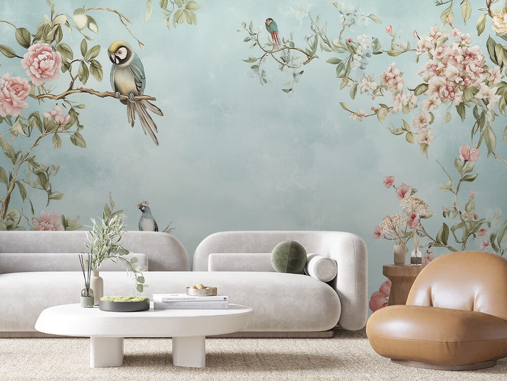 LANDSCAPE 0020 – Chinoiserie Garden Parrot Wall Mural