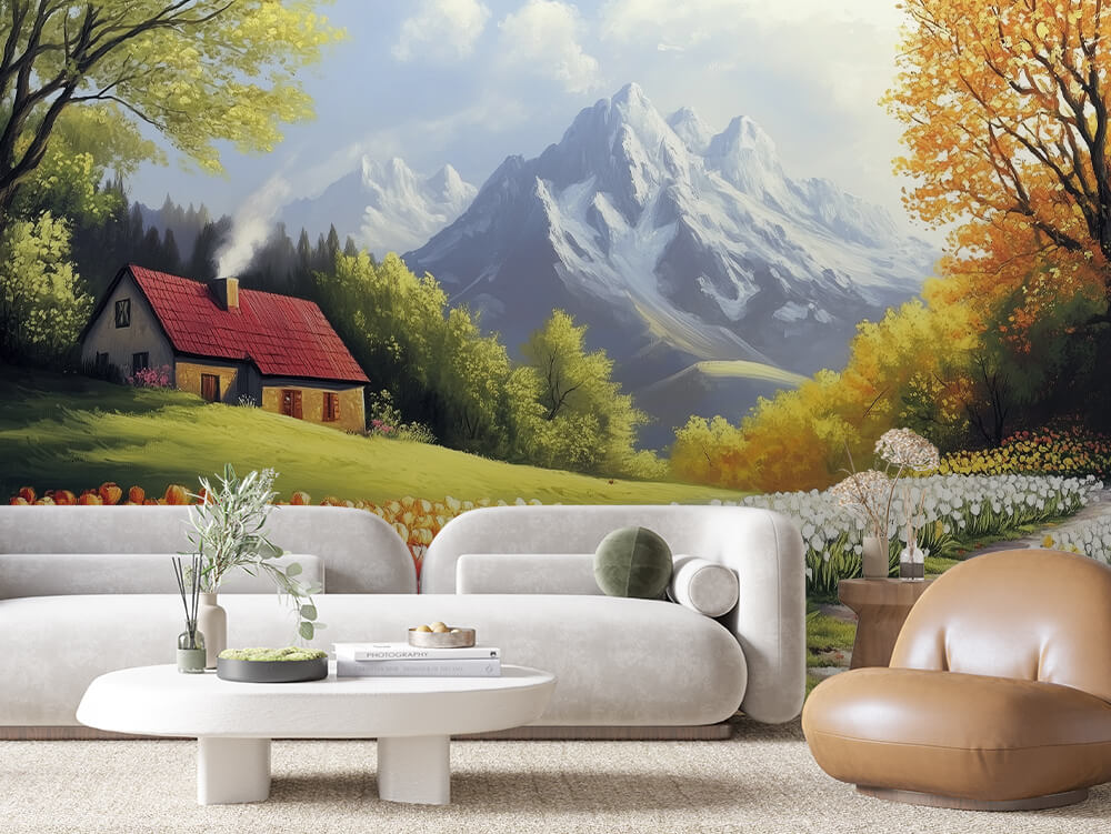 LANDSCAPE 0037 – Tulip Field Cottage Wall Mural