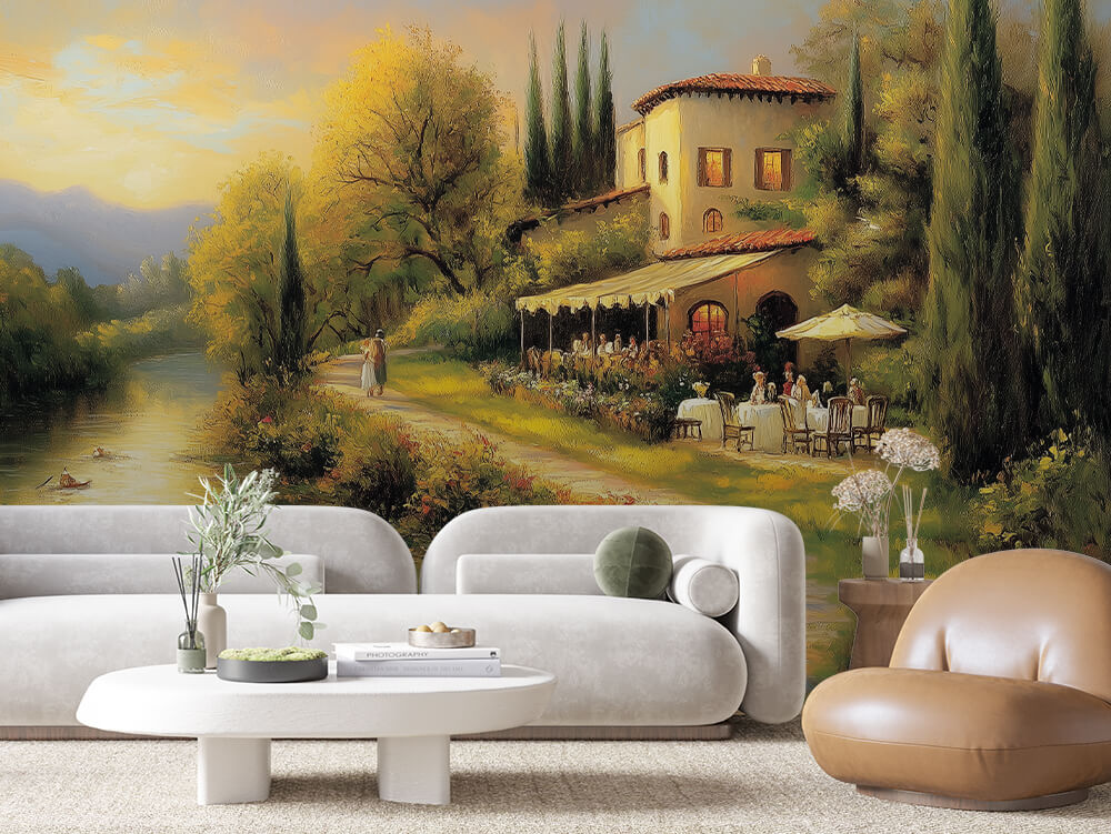 LANDSCAPE 0045 – Tuscan Riverside Café Wall Mural