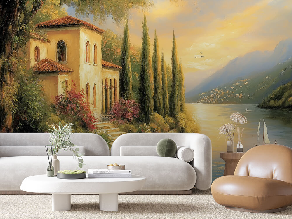 LANDSCAPE 0047 – Lakeside Cypress Villa Wall Mural