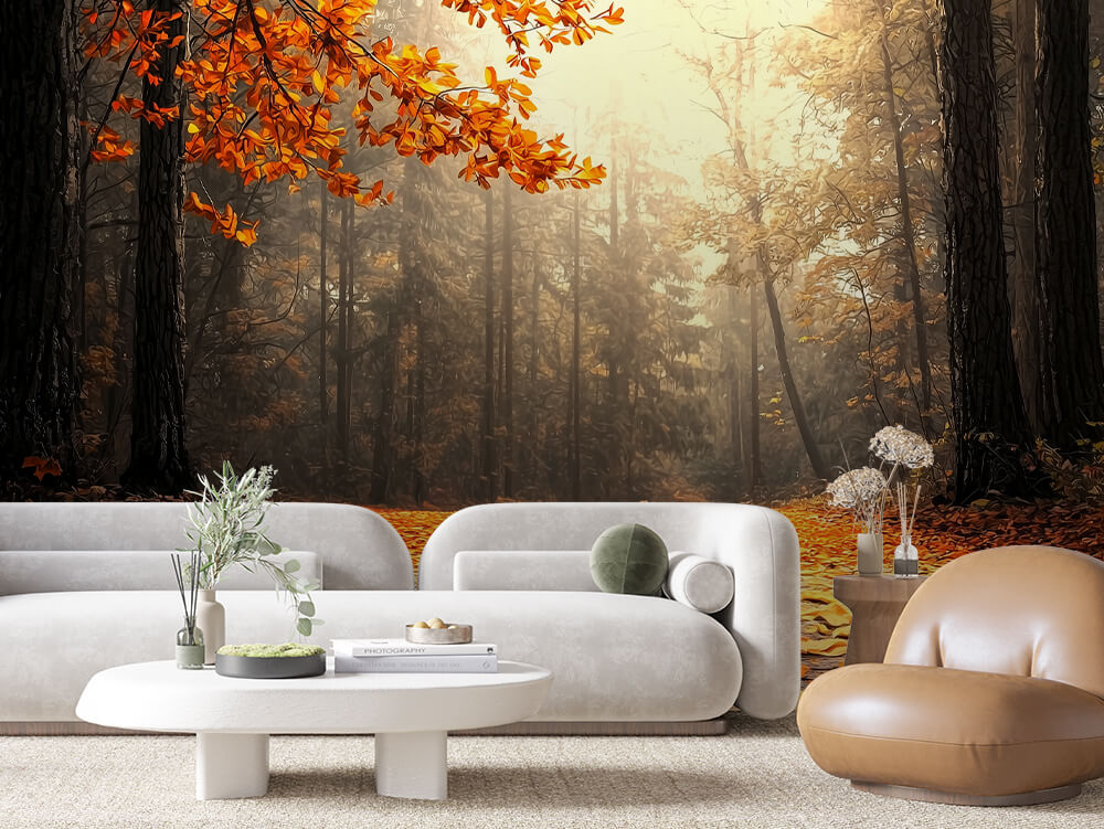LANDSCAPE 0054 – Misty Autumn Forest Path Wall Mural