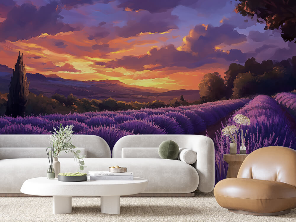 LANDSCAPE 0060 – Lavender Field Sunset Wall Mural